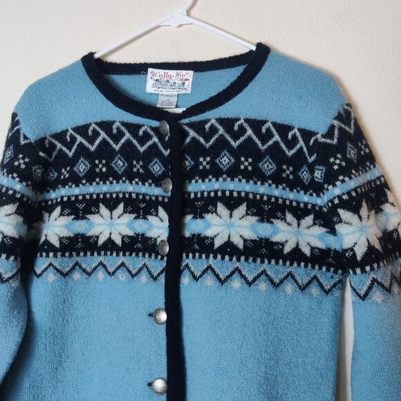 Vtg Tally Ho Wool Winter Fair Isle Thick Knit Cardigan Sweater Medium - Picture 3 of 10